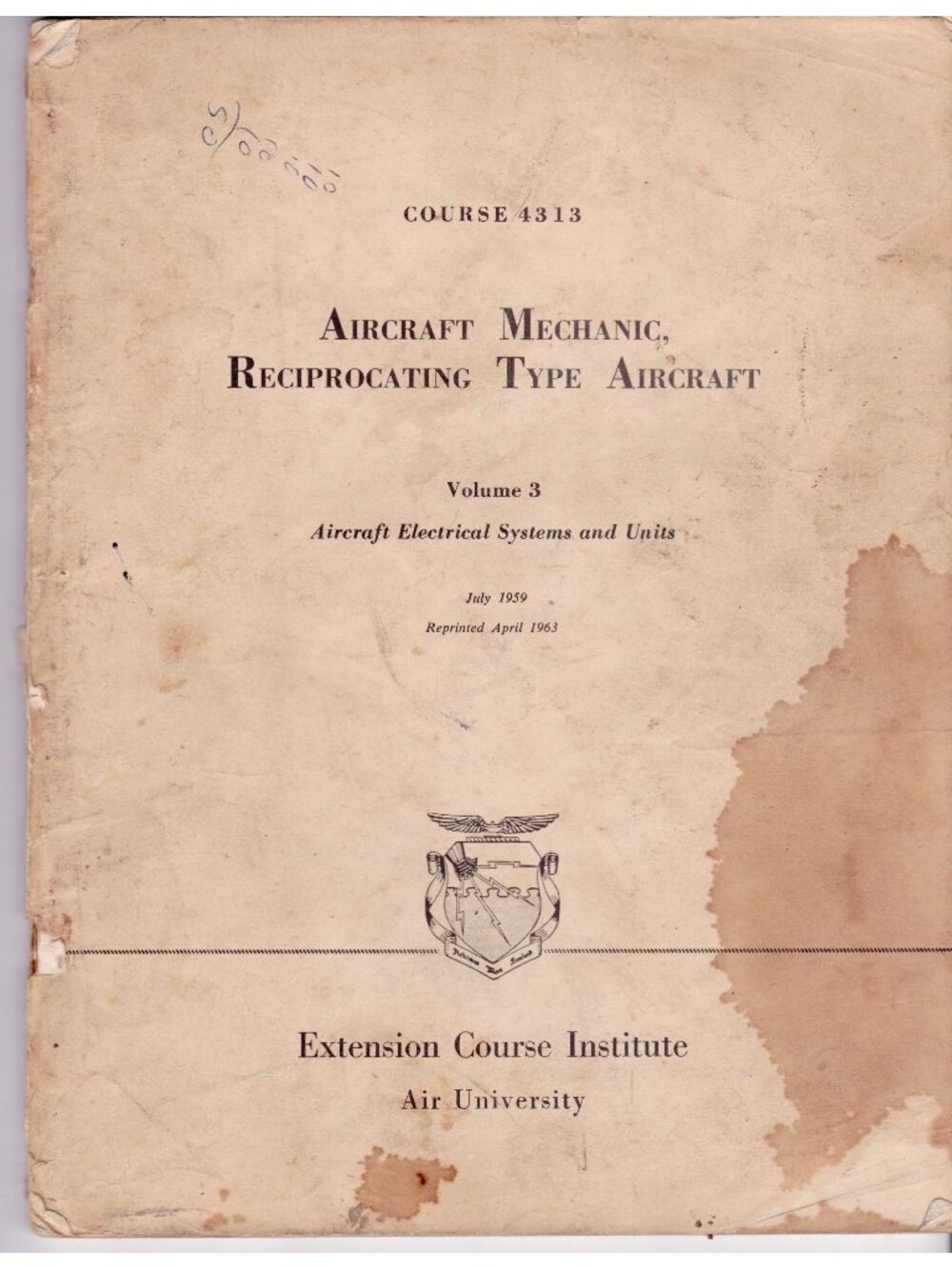 1963 USAF Aircraft Mechanic Electrical Systems Course 4313 Manual Air University